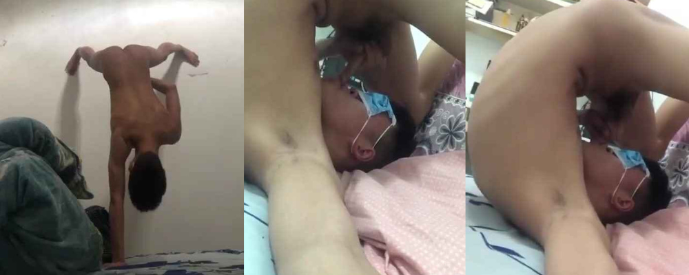 吹箫第一人 奇葩男子居家自己玩自己 倒立扶墙展示口交技术