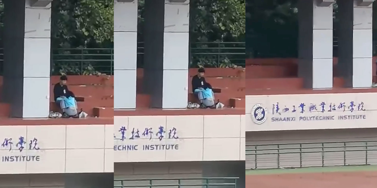 校园大瓜 陕西工业职业技术学院操场当众吃鸡 大白天看台上口交扇耳光,用力按压女生头部深喉!