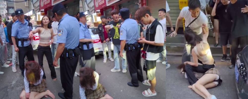 湖南长沙美食街 出轨被原配现场抓包当街跟小三互殴撕扯 这小三是不是刚运动完 怎么一点力气没有呢
