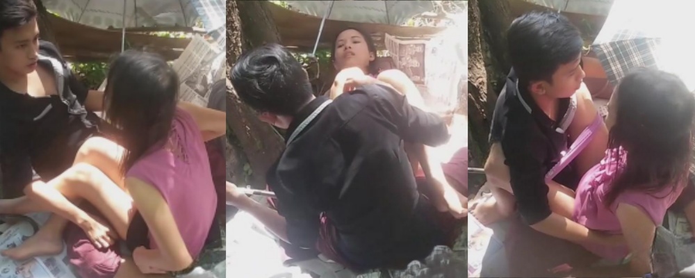 泰国校园角落野战震撼曝光 白皙苗条学生妹撑伞遮挡春光 骑乘抽插视频疯传 男友地上猛干欲罢不能