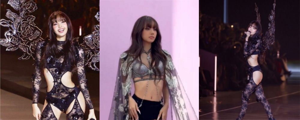 泰国巨星Lisa继疯马秀后 在纽约维多利亚的秘密时装秀大秀骚逼身姿 身穿堕落天使情趣内衣露出肥臀