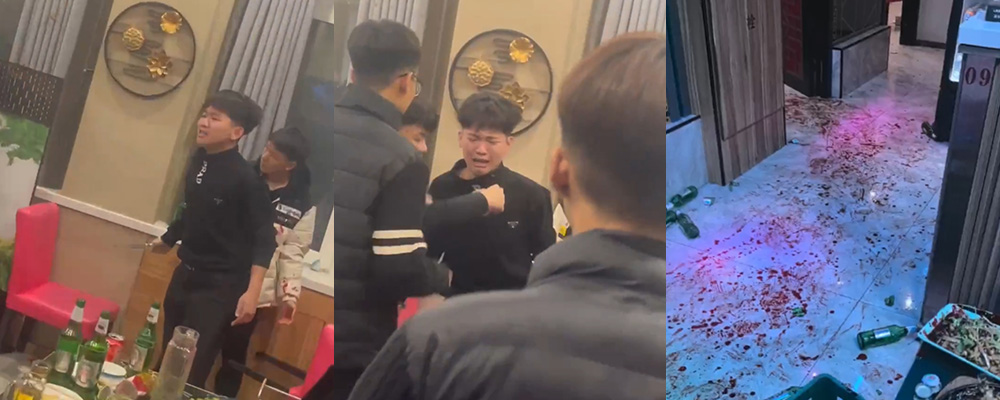 内蒙古赤峰一音乐烤吧一群年轻人持刀发生冲突持刀者看上去十几岁最后哭了出来