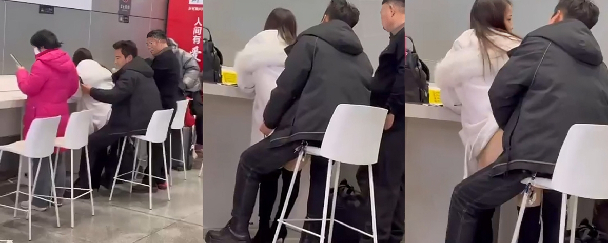 春天来了性欲猛涨 广州南站手机公共充电区惊现情侣现场做爱 美女身穿丝袜高跟鞋情趣拉满