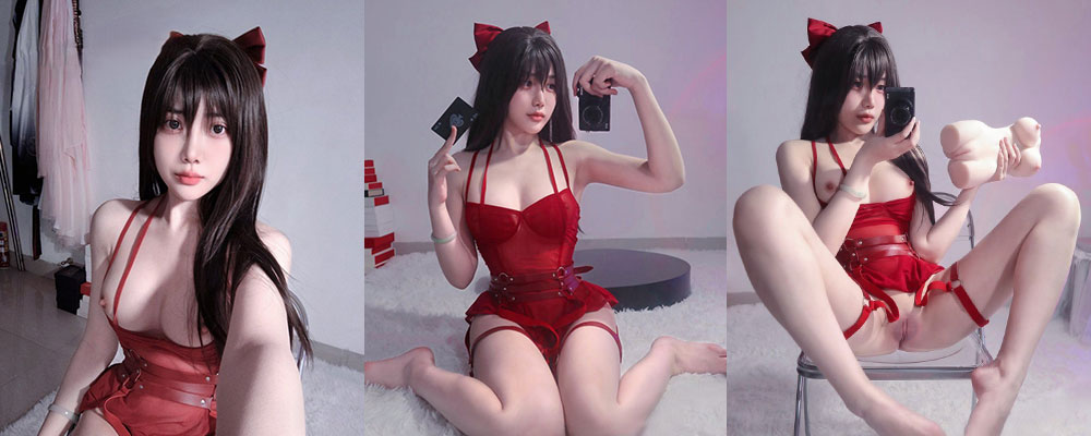 OF高颜值福利姬 高桥千凛 红衣诱惑 Cosplay魔术师 掰开小嘴露出粉嫩白虎美鲍特写