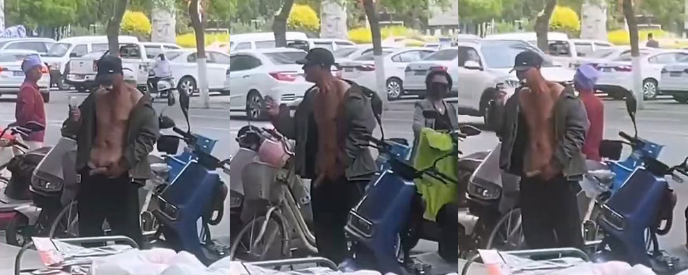 天化日之下 上海街头疯癫男子在众目睽睽之中释放自我 牛子尺寸惊人 现场视频令人震惊
